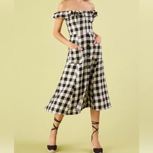 Reformation Hattie Off-Shoulder Gingham Dress Size 12